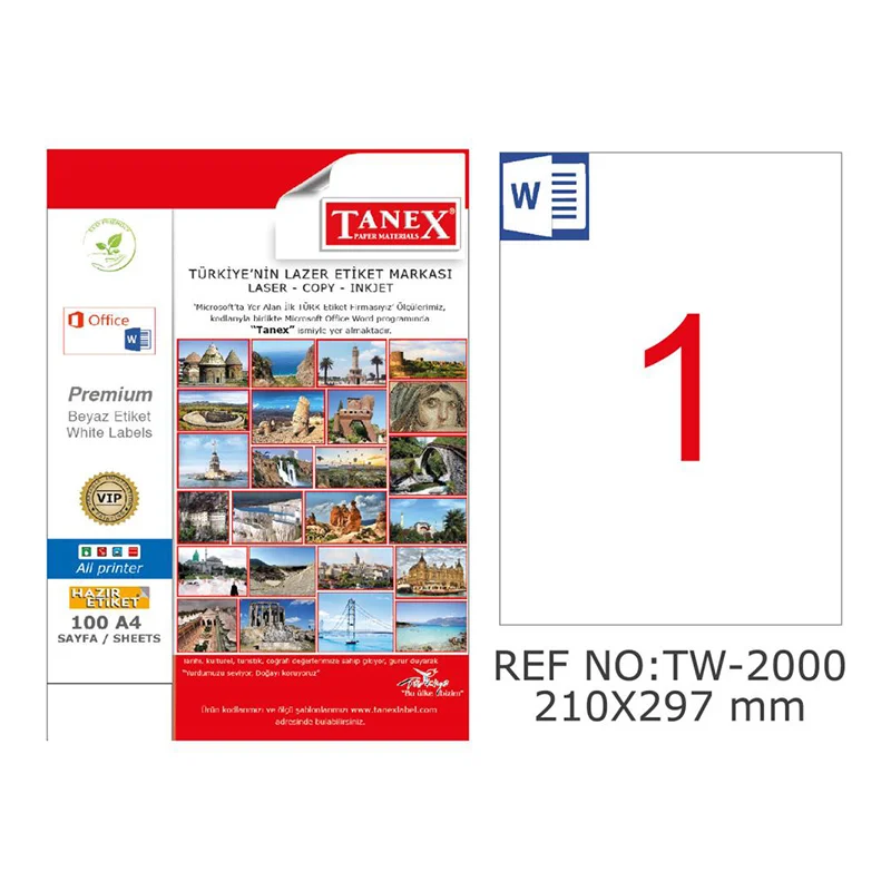 TANEX 210x297 mm KUŞE LASER ETİKET TW-2000 (Best)
