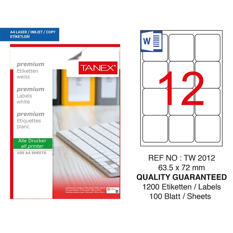 TANEX 63,5x72 LASER ETİKET TW-2012 (Best)