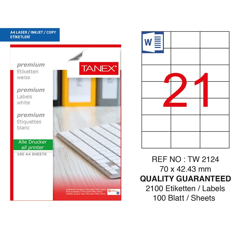 TANEX 70x42,43 LASER ETİKET TW-2124 (Best)