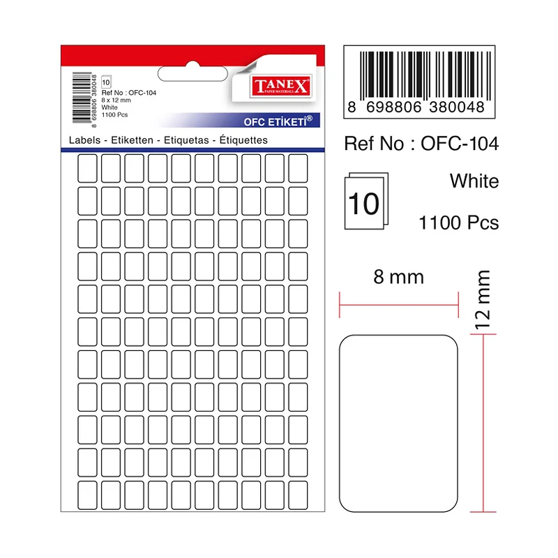 TANEX OFC-104 8x12 mm BEYAZ OFİS ETİKETİ (Best)