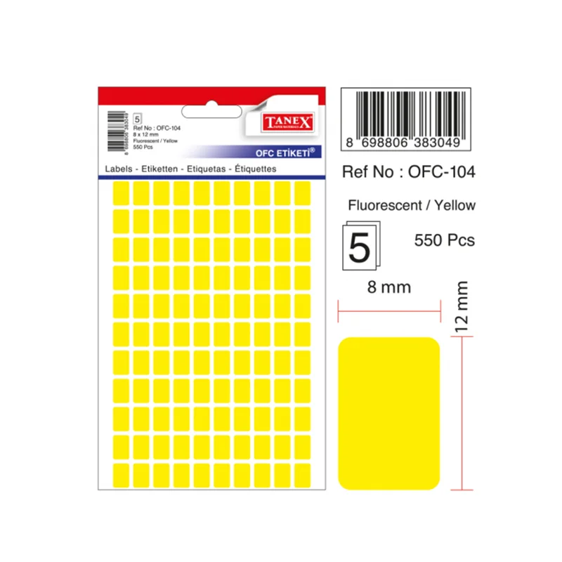 TANEX OFC-104 SARI 8x12 mm OFİS ETİKETİ (Best)