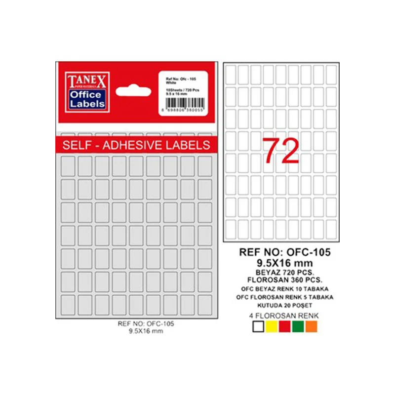 TANEX OFC-105 9,5x16 mm BEYAZ OFİS ETİKETİ (Best)
