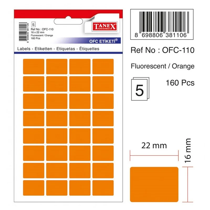 TANEX OFC-110 TURUNCU 16x22 mm OFİS ETİKETİ (Best)