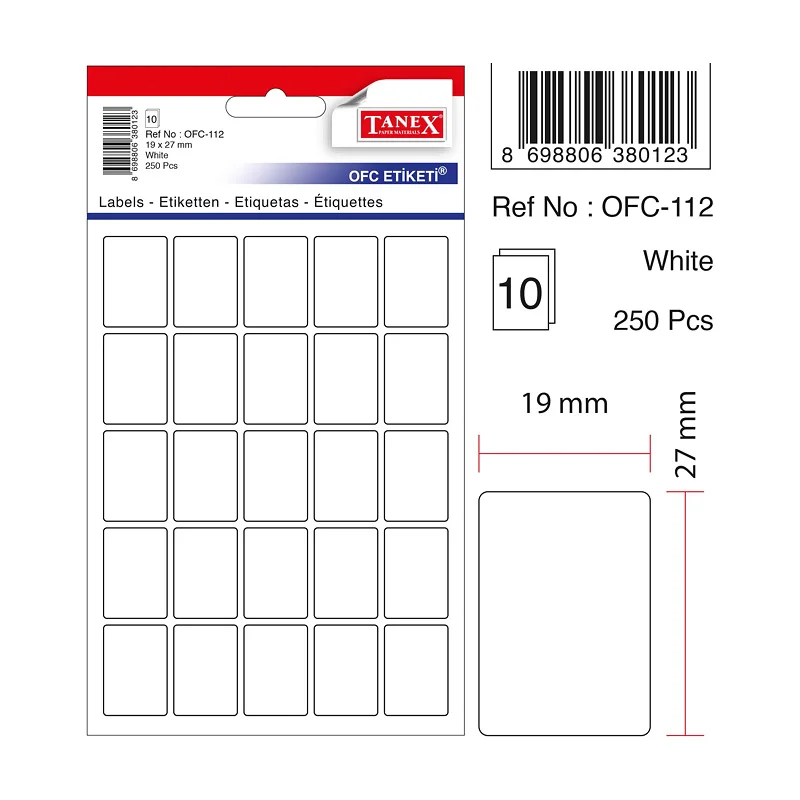 TANEX OFC-112 19x27 mm BEYAZ OFİS ETİKETİ (Best)