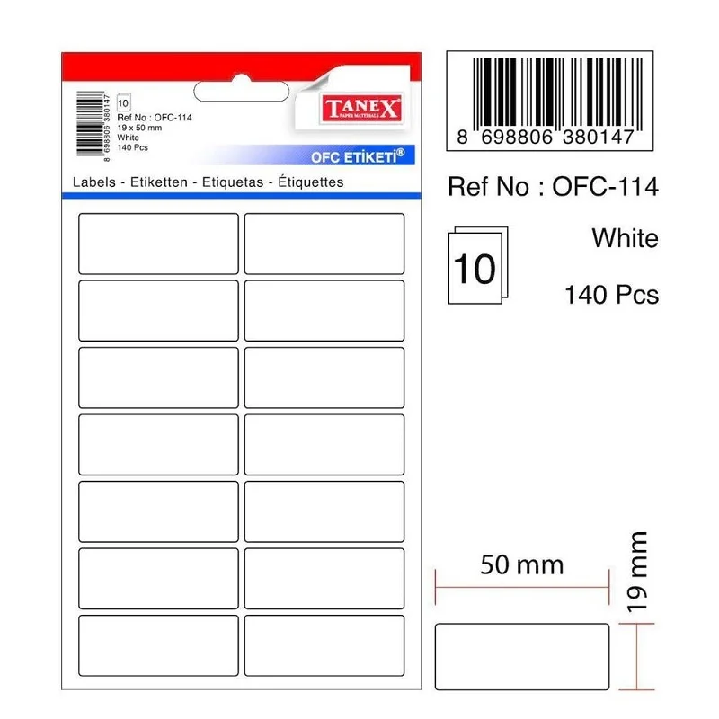 TANEX OFC-114 19x50 mm BEYAZ OFİS ETİKETİ (Best)