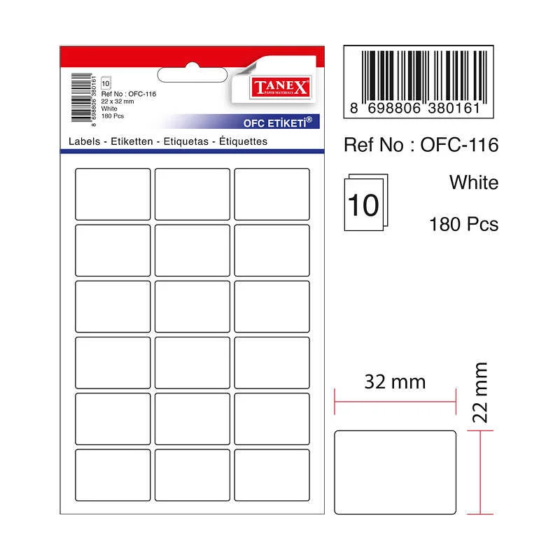 TANEX OFC-116 22x32 mm BEYAZ OFİS ETİKETİ (Best)