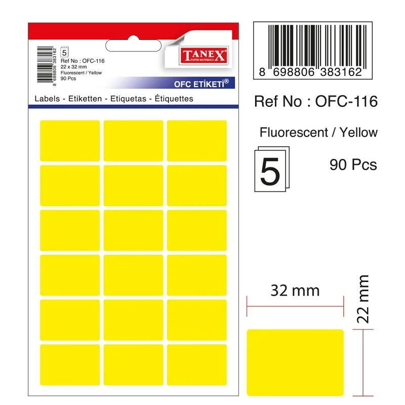 TANEX OFC-116 SARI 22x32 mm OFİS ETİKETİ (Best)