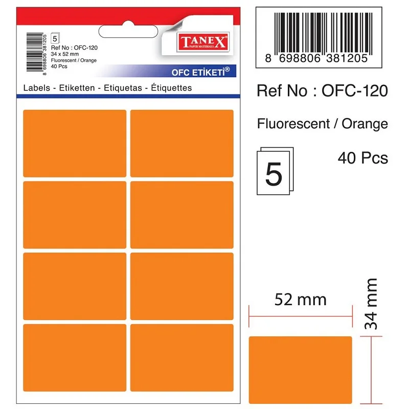 TANEX OFC-120 TURUNCU 34x52 mm OFİS ETİKETİ (Best)