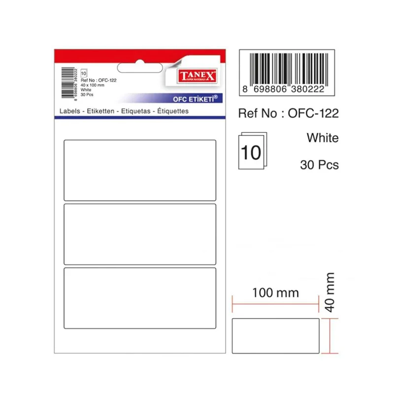 TANEX OFC-122 40x100 mm BEYAZ OFİS ETİKETİ (Best)