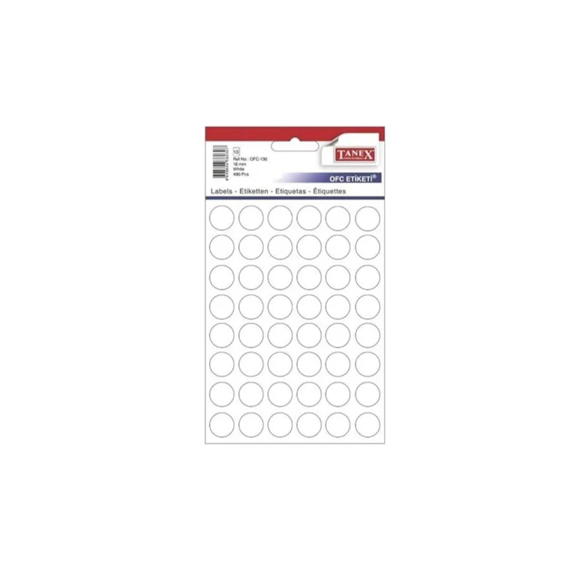 TANEX OFC-130 16 mm BEYAZ OFİS ETİKETİ YUVARLAK (Best)