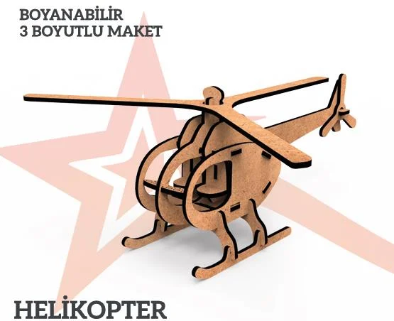 YILDIZLAR AHŞAP 3D AHŞAP BOYANABİLİR MAKET HELİKOPTER BYM-08 (Best)