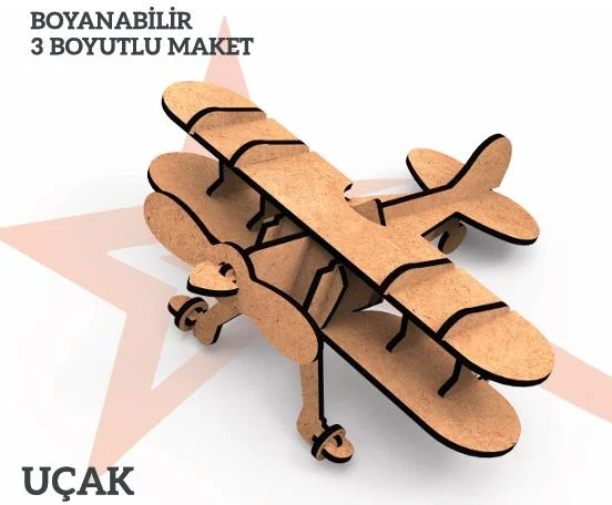 YILDIZLAR AHŞAP 3D AHŞAP BOYANABİLİR MAKET UÇAK BYM-03 (Best)