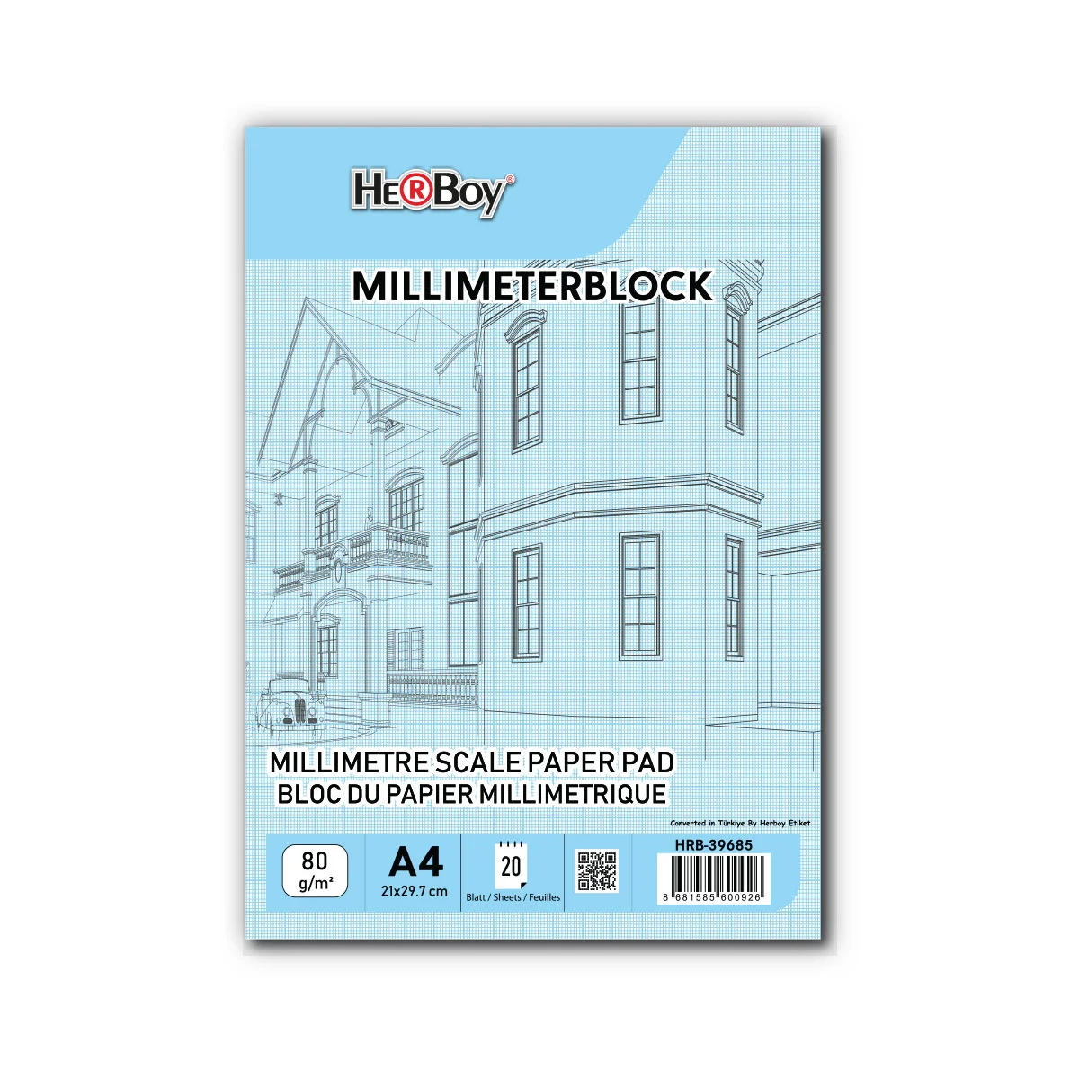 HERBOY MİLİMETRİK A4 20 YP MAVİ BLOK 80G  HRB-39685
