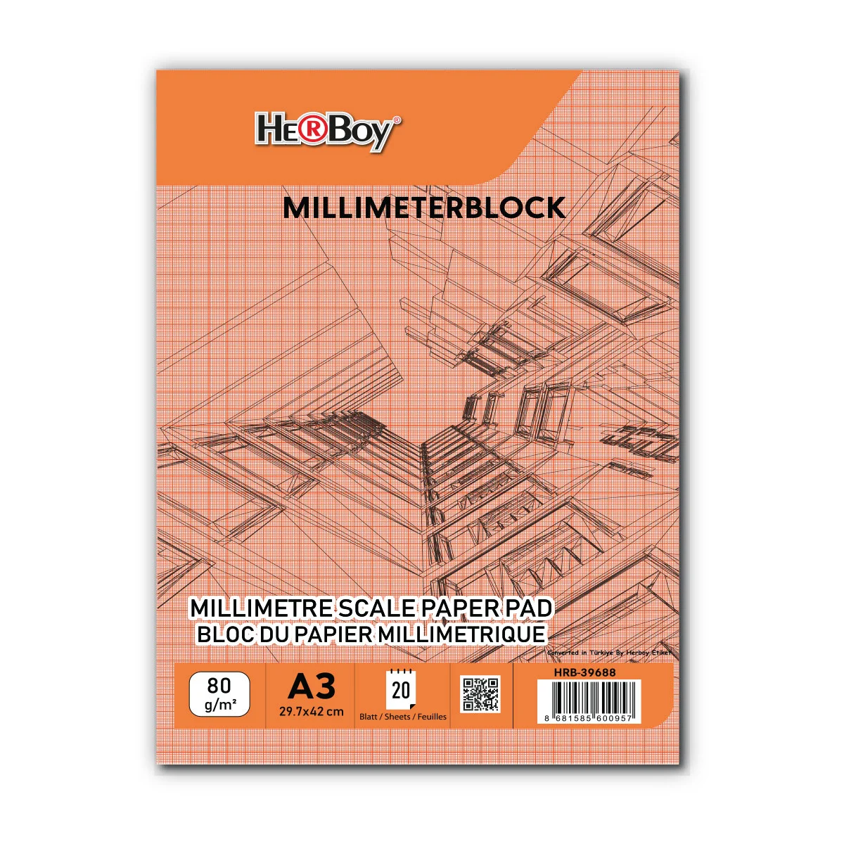 HERBOY MİLİMETRİK A3 20 YP KIRMIZI BLOK 80G HRB-39688