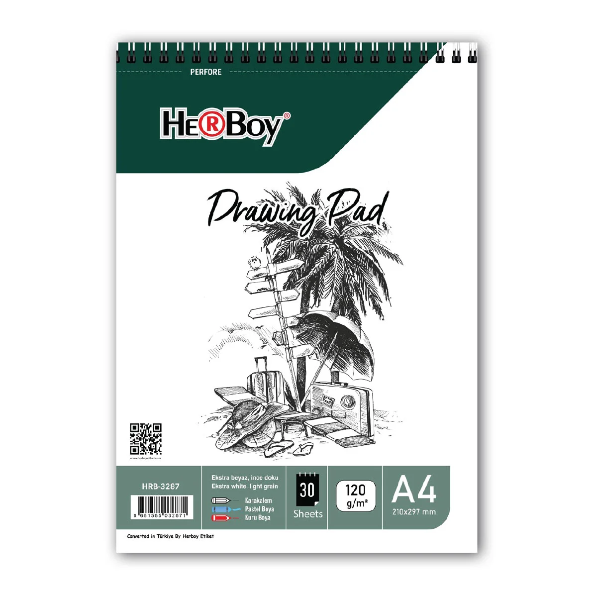 HERBOY SPİRALLİ DRAWING PAD A4 120 GR 30'LU  HRB-3287