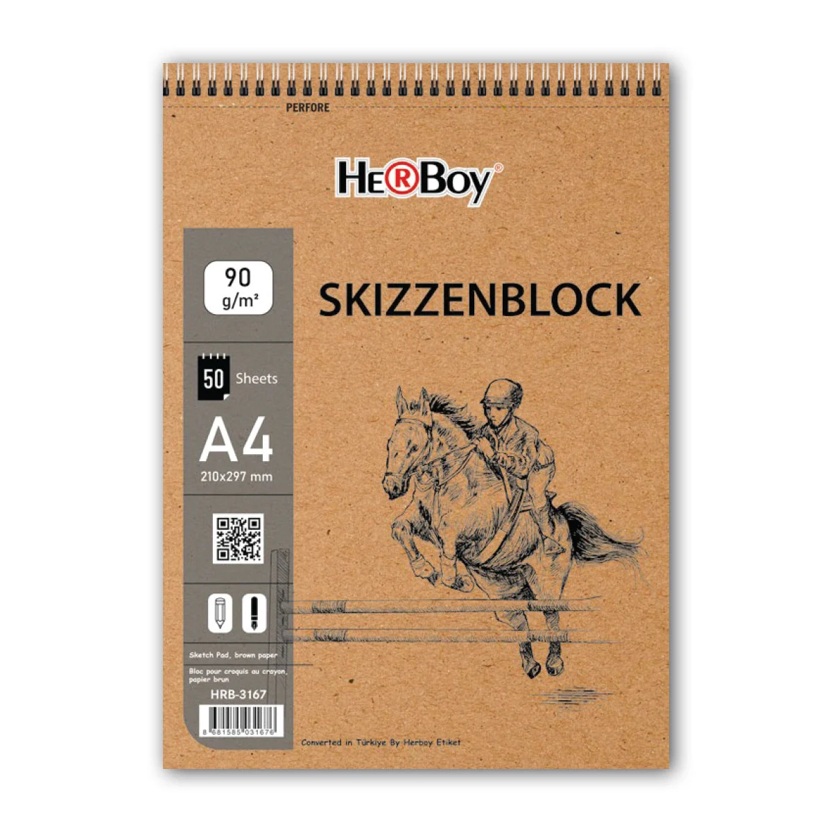 HERBOY SKIZZENBLOCK A4 50.Lİ 90 GR KRAFT DİK SPİRALLİ BLOK HRB-3167