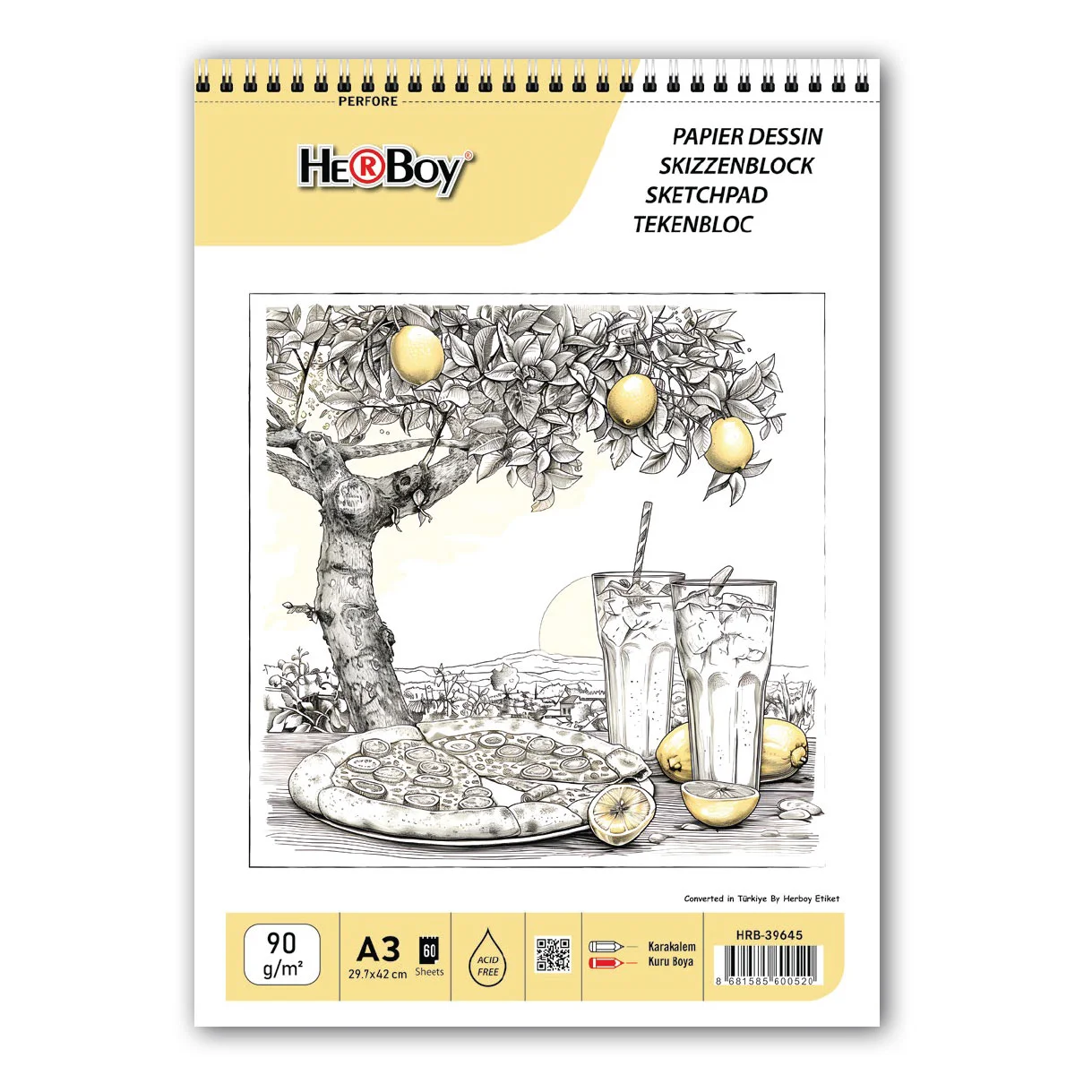 HERBOY SPİRALLİ ESKİZ BLOK 90 G  A3 60 YPR DİK HRB-39645