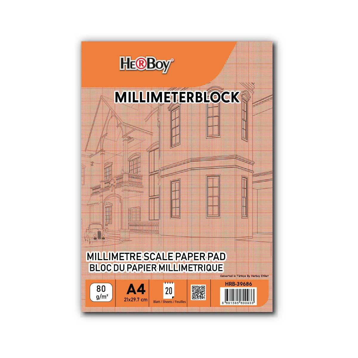 HERBOY MİLİMETRİK A4 20 YP KIRMIZI BLOK 80G  HRB-39686