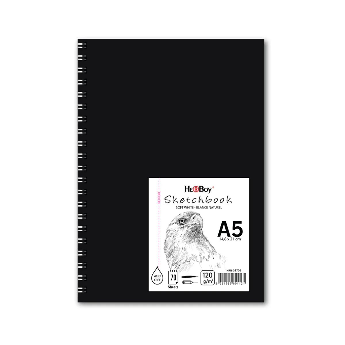 HERBOY 120 G A5 70 YPR. SPİRALLİ ESKİZ SİYAH SERT KAPAK HRB-39705