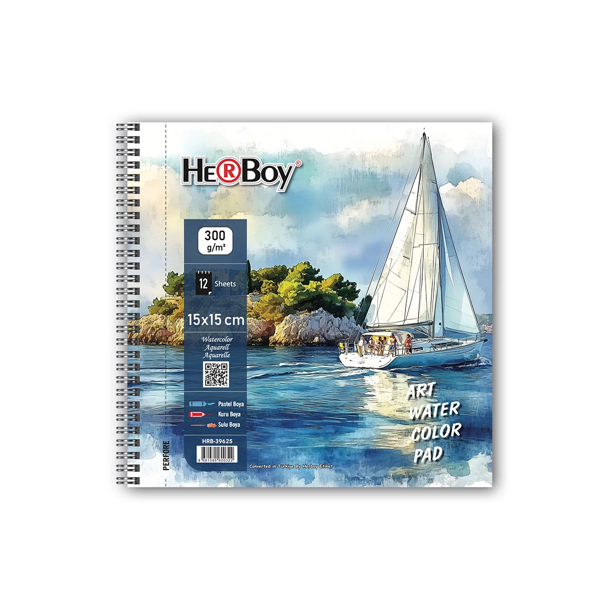 HERBOY 15X15 300GR 12 Lİ SPİRALLİ  ART SULU BOYA DEFTERİ  HRB-39625