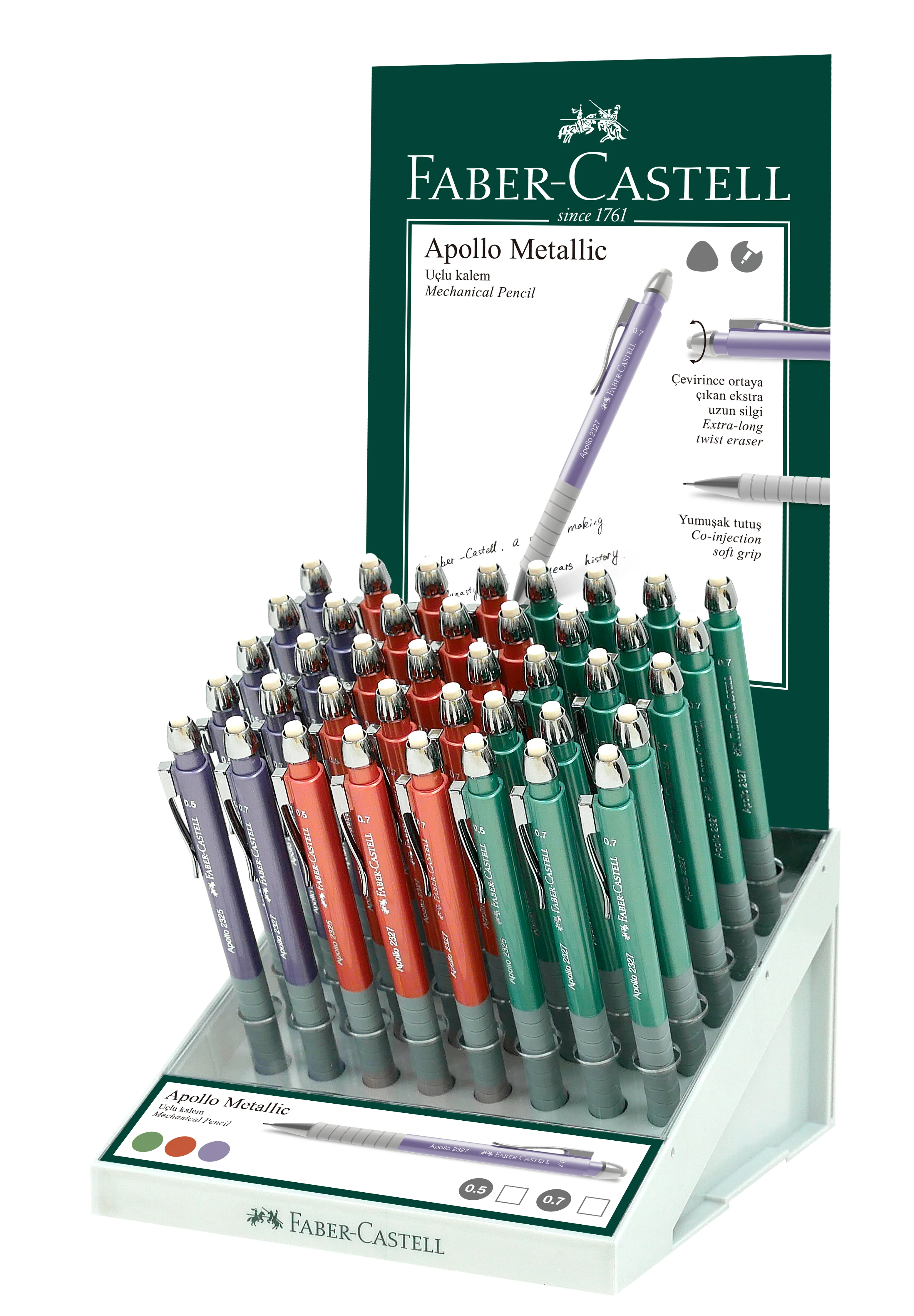 FABER VERSATİL KALEM APOLLO 0.5-0.7MM METALİK STAND 40 LI 232550
