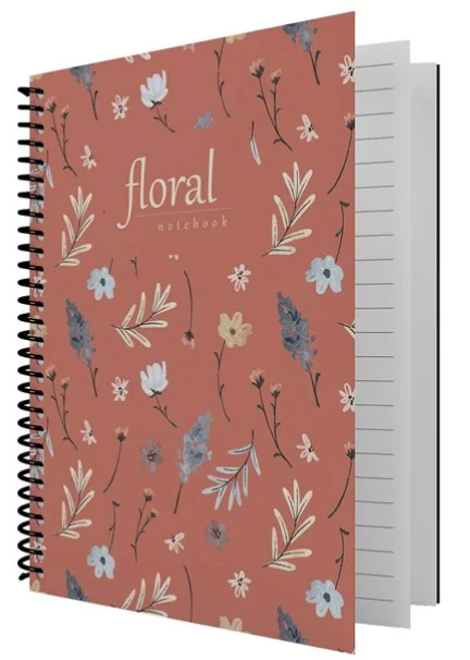 DİLMAN DEFTER FLORAL SPİRALLİ SERT KAPAK 16x22 80 YP DÜZ 6407