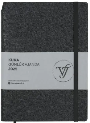 PASİF VJ AJANDA 2025 GÜNLÜK A5 KUKA IVORY 80 GR RENKLİ KENAR LASTİKLİ SİYAH 416 SF. 124-1459