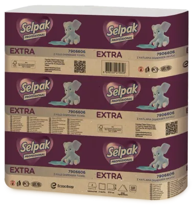 SELPAK Z KATLI EXTRA DİSPENSER HAVLU 21,5x24 Cm. 200 LÜ 4,46 KG (KOLİ=200 LÜ x 12 PK) FSC BELGELİ 79