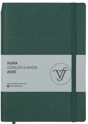 VJ AJANDA 2025 GÜNLÜK A5 KUKA IVORY 80 GR RENKLİ KENAR LASTİKLİ ORMAN YEŞİLİ 416 SF. 124-1466