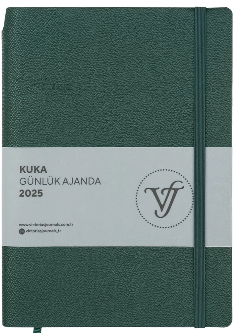 VJ AJANDA 2025 GÜNLÜK A5 KUKA IVORY 80 GR RENKLİ KENAR LASTİKLİ ORMAN YEŞİLİ 416 SF. 124-1466