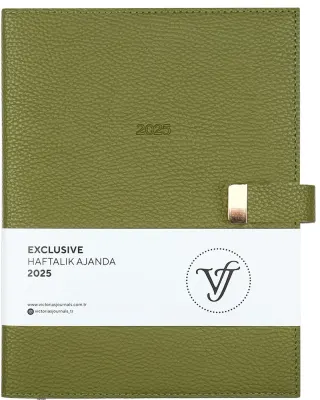 PASİF VJ AJANDA 2025 HAFTALIK 19x25 EXECUTIVE IVORY 100 GR YALDIZ KENAR YEŞİL 144 SF. 124-1406