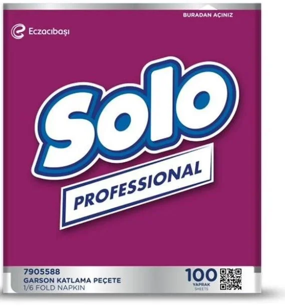 SOLO PROFESSİONAL GARSON KATLAMA PEÇETE 1/6 26,5x33 CM 100'LÜ (KOLİ = 100 LÜ X 32 PK) 7905588