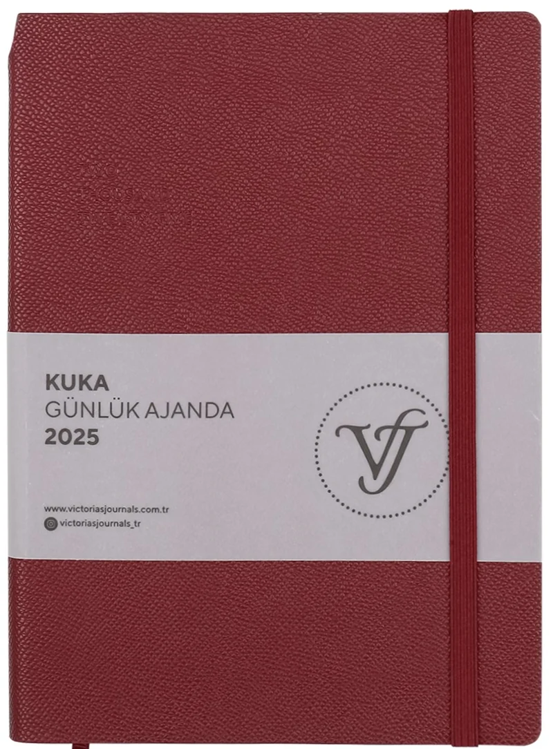 VJ AJANDA 2025 GÜNLÜK A5 KUKA IVORY 80 GR RENKLİ KENAR LASTİKLİ KAHVERENGİ 416 SF. 124-1470