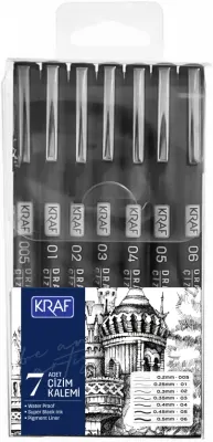 KRAF DRAWING PEN - ÇİZİM KALEMİ 222 7 Lİ SET