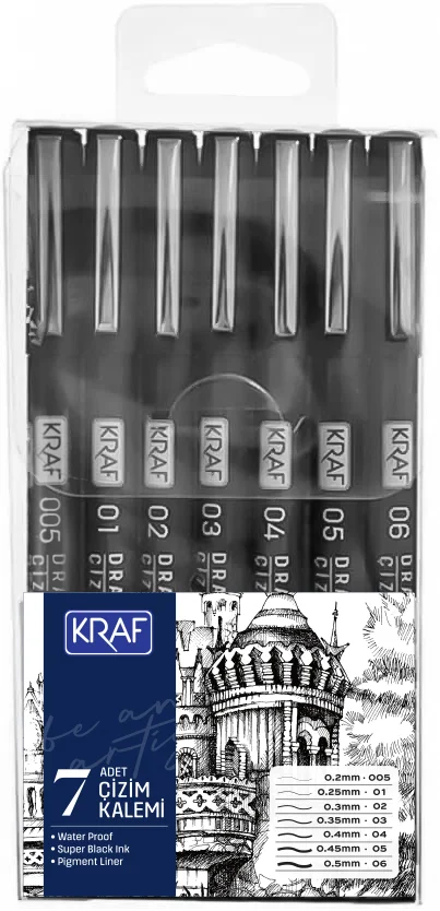 KRAF DRAWING PEN - ÇİZİM KALEMİ 222 7 Lİ SET