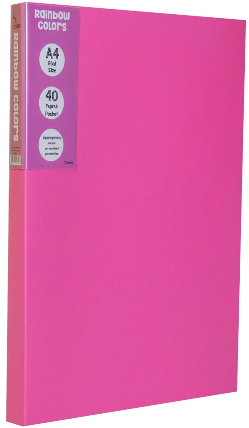 ÖNDER SUNUM DOSYASI PP A4 RAINBOW COLORS 40 LI PEMBE 128-23