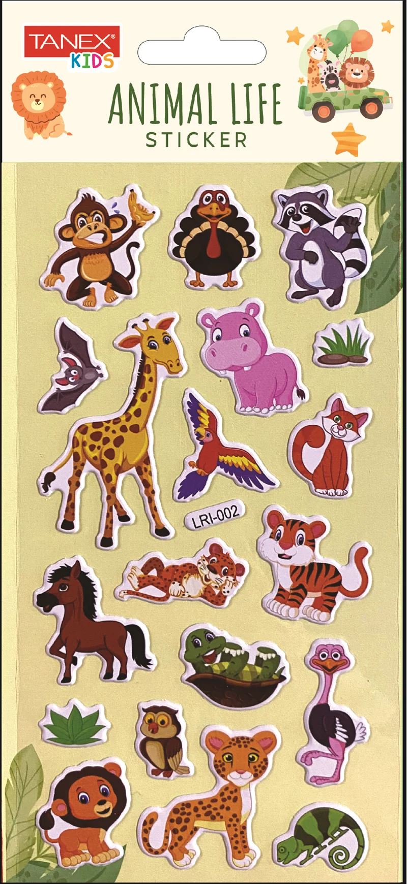 TANEX STICKER ANIMAL LİFE - 5 PUFFY 10 ADET TNX-5092