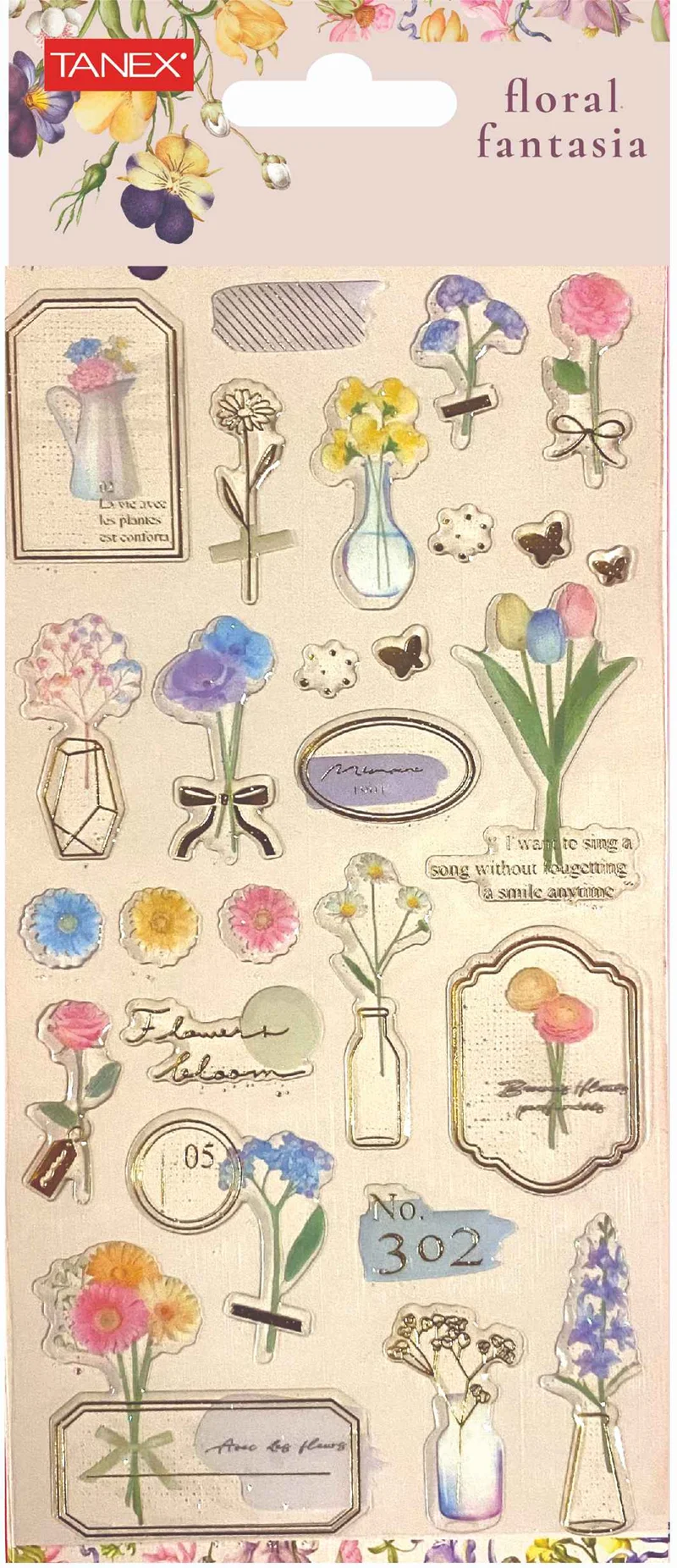 TANEX STICKER FLORAL FANTASİA-5  PUFFY 5 ADET TNX-5028
