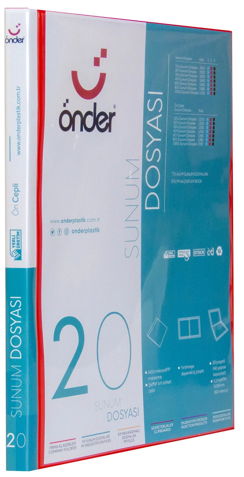 ÖNDER SUNUM DOSYASI PP A4 ÖNCEPLİ 20 Lİ KIRMIZI 1220-2