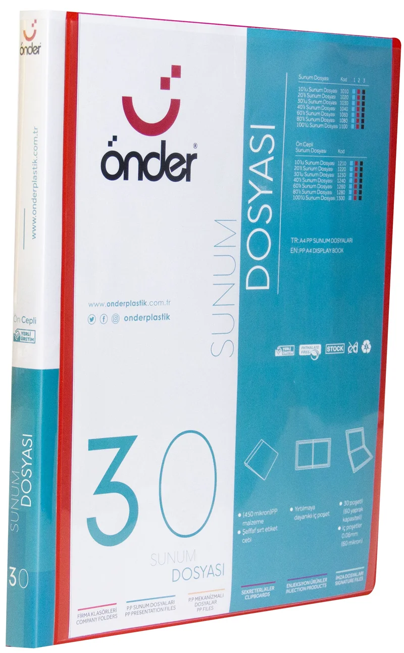 ÖNDER SUNUM DOSYASI PP A4 ÖNCEPLİ 30 LU KIRMIZI 1230-2