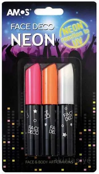 AMOS YÜZ BOYASI SET 3 LÜ BLS. GECE PARLAYAN 10 MM FD10B3