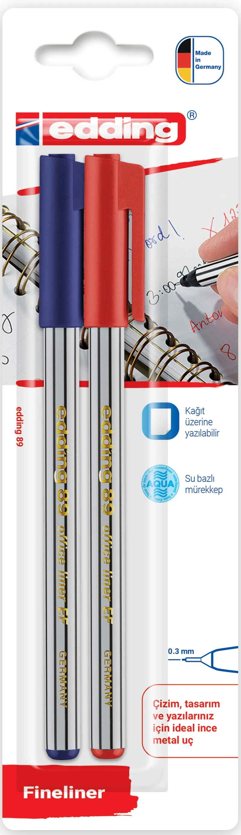 EDDING FINELINER E-89 2 LI BLS. MAVİ &amp; KIRMIZI