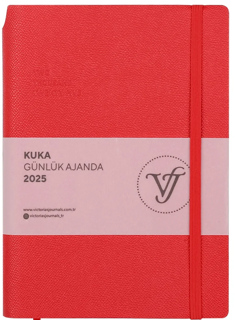 PASİF VJ AJANDA 2025 GÜNLÜK A5 KUKA IVORY 80 GR RENKLİ KENAR LASTİKLİ KIRMIZI 416 SF. 124-1460