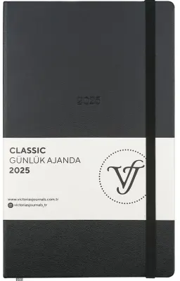VJ AJANDA 2025 GÜNLÜK 13x21 CLASSIC SERT KAPAK IVORY 70 GR LASTİKLİ SİYAH 384 SF. 124-1447