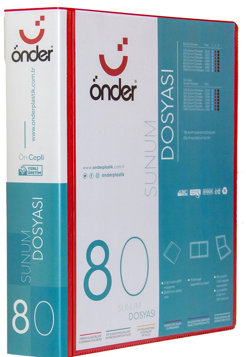 ÖNDER SUNUM DOSYASI PP A4 ÖNCEPLİ 80 Lİ KIRMIZI 1280-2