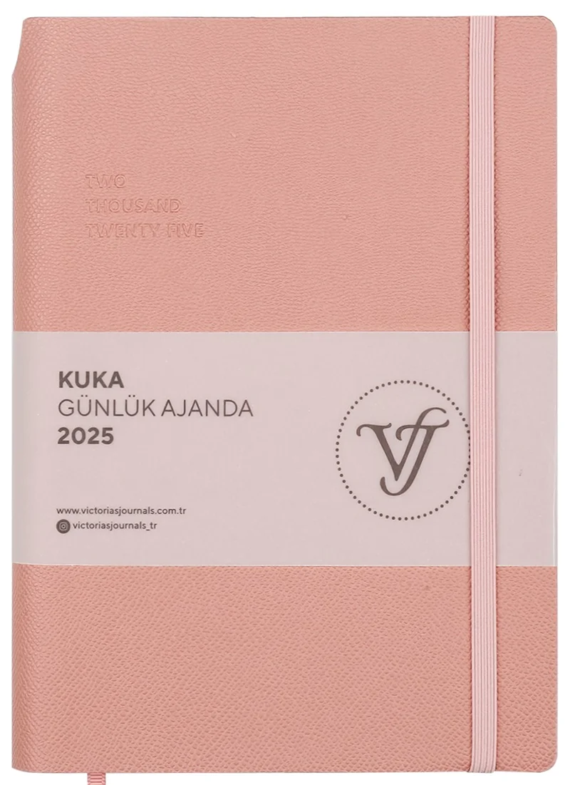 PASİF VJ AJANDA 2025 GÜNLÜK A5 KUKA IVORY 80 GR RENKLİ KENAR LASTİKLİ KİRLİ PEMBE 416 SF. 124-1465