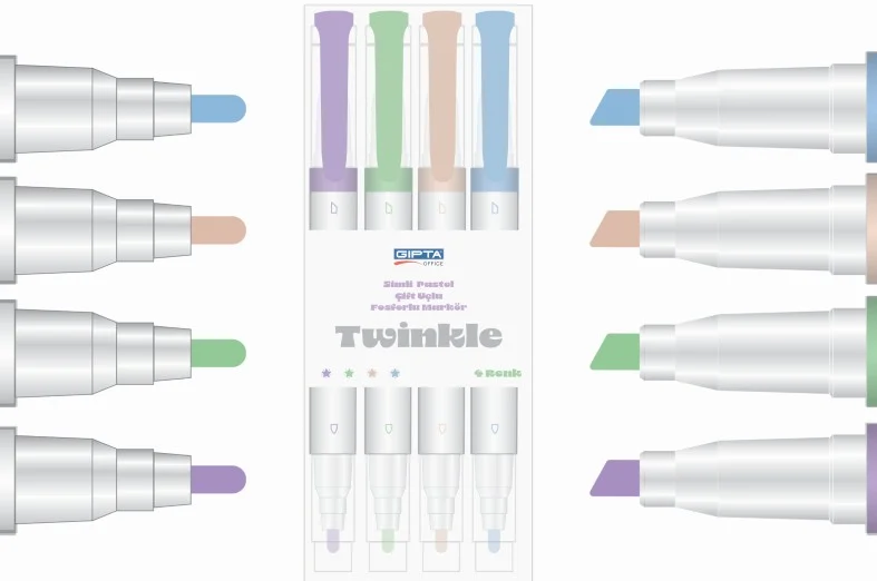 GIPTA FOSFORLU KALEM PASTEL SİMLİ ÇİFT UÇ 4 RENK SET F153000
