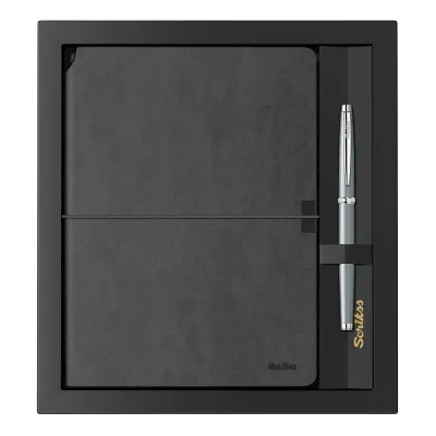 SCRIKSS HEDİYELİK SET SD 600-1 800M ROLLER KALEM SİYAH KROM + DEFTER VERONA A5 SİYAH