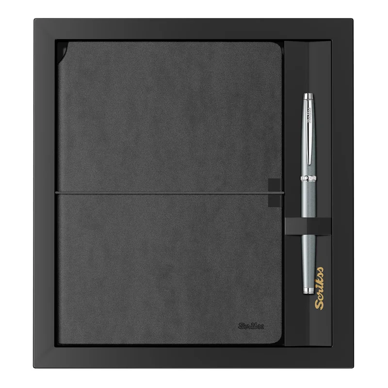 SCRIKSS HEDİYELİK SET SD 600-1 800M ROLLER KALEM SİYAH KROM + DEFTER VERONA A5 SİYAH