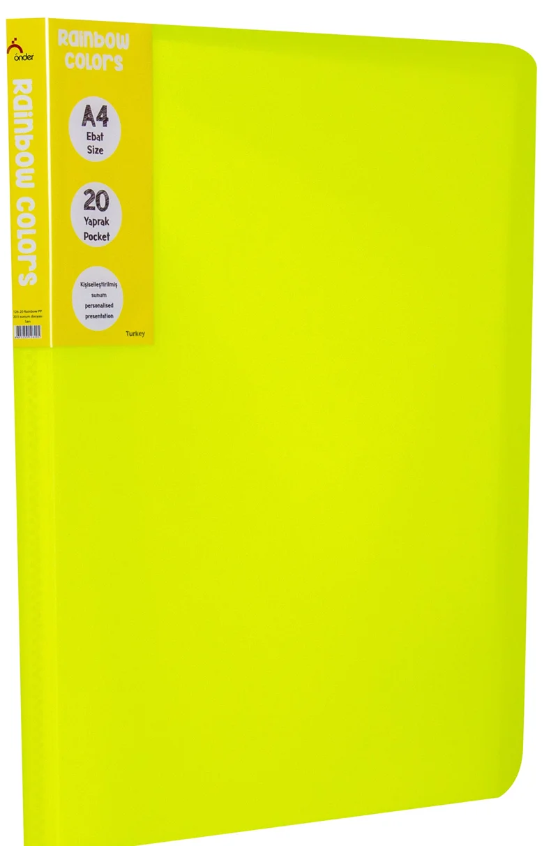 ÖNDER SUNUM DOSYASI PP A4 RAINBOW COLORS 20 Lİ SARI 126-20